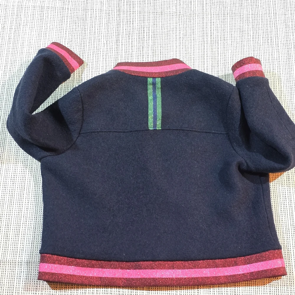 Boden Navy Boiled Wool Blend Bomber Jacket Sz 16 Preppy Academia Back To School - Picture 4 of 14